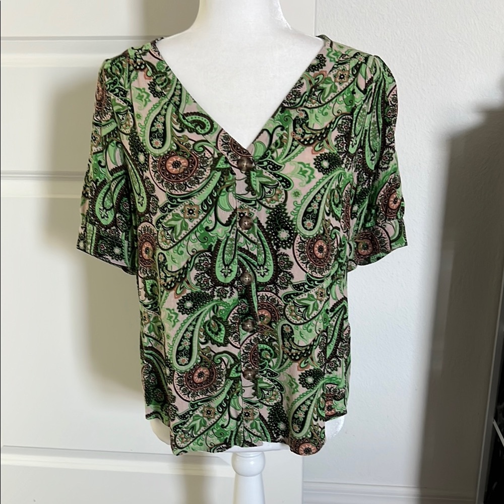 EUC Maeve from Anthropologie Green Paisley Blouse 6